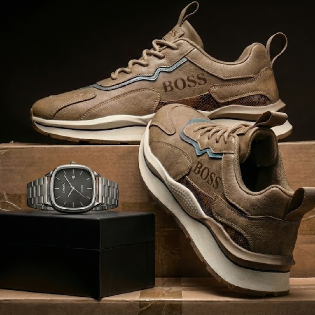 Premium Men's Casual Platform Sneakers + Premium Watch as a Gift